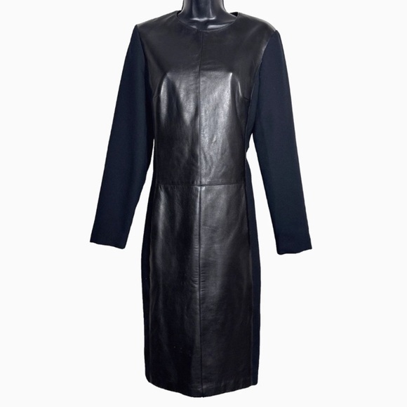VTG Chetta B Peter Noviello Sherrie Bloom Leather Trim Sheath Dress Black Sz 4